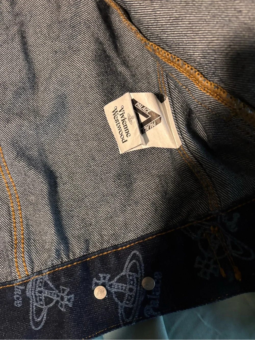 Vivienne Westwood PALACE Navy Black Logo Print Denim Button Up Trucker Jacket